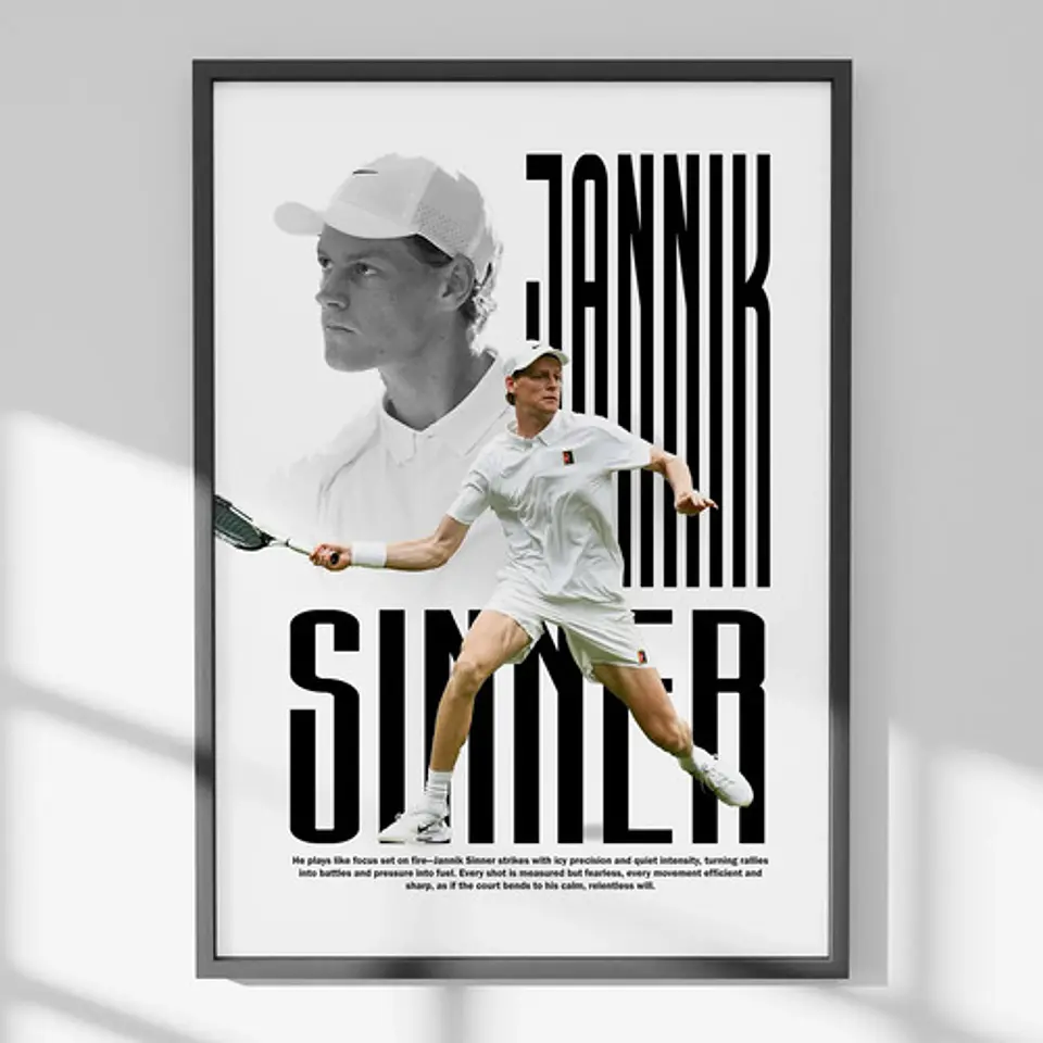 7 Cuadros De Tenista Jannick Sinner Tenis + Marco Negro 7