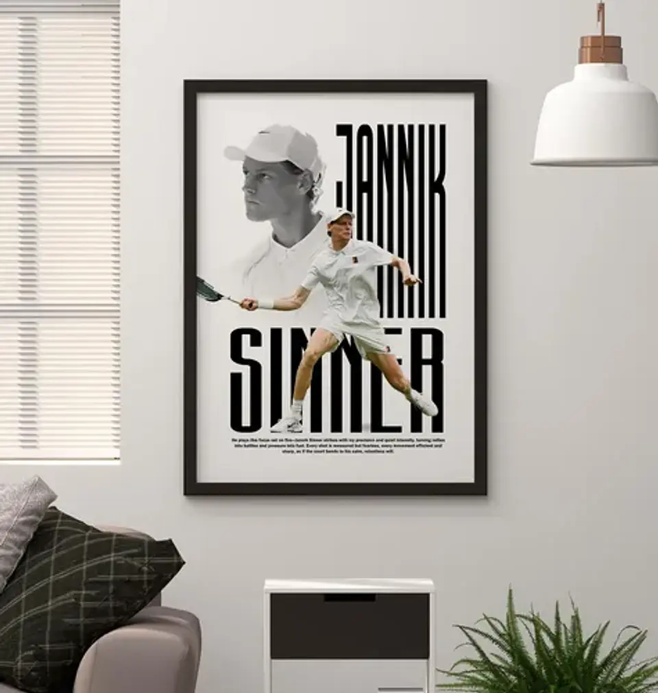 7 Cuadros De Tenista Jannick Sinner Tenis + Marco Negro 8