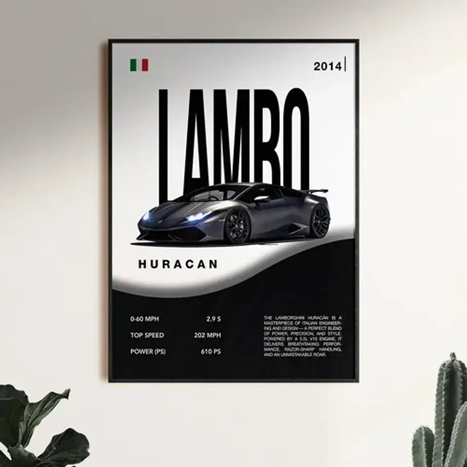 Cuadro Auto Lamborghini Huracán Black Edicion + Marco Negro 1