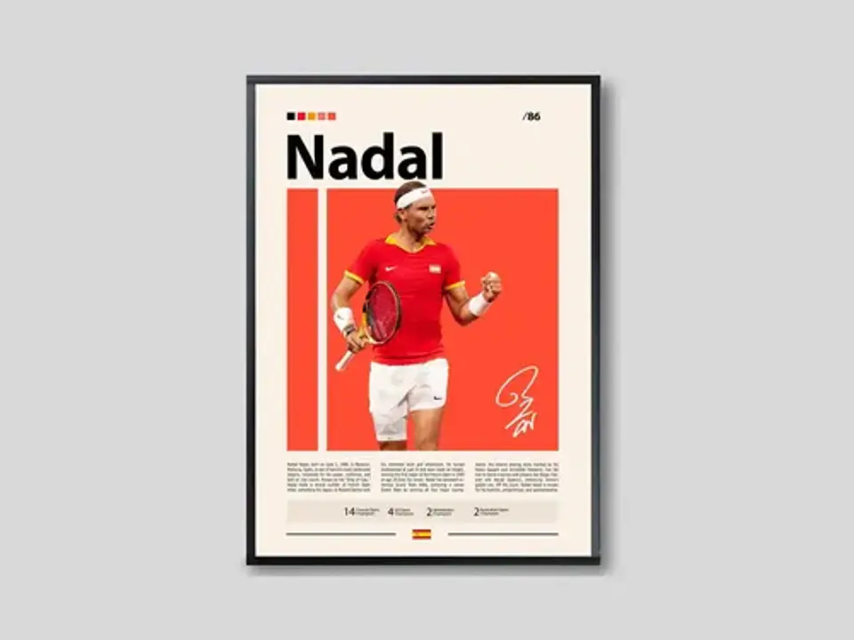 10 Cuadros De Tenista Rafael Nadal Tenis + Marco Negro 6