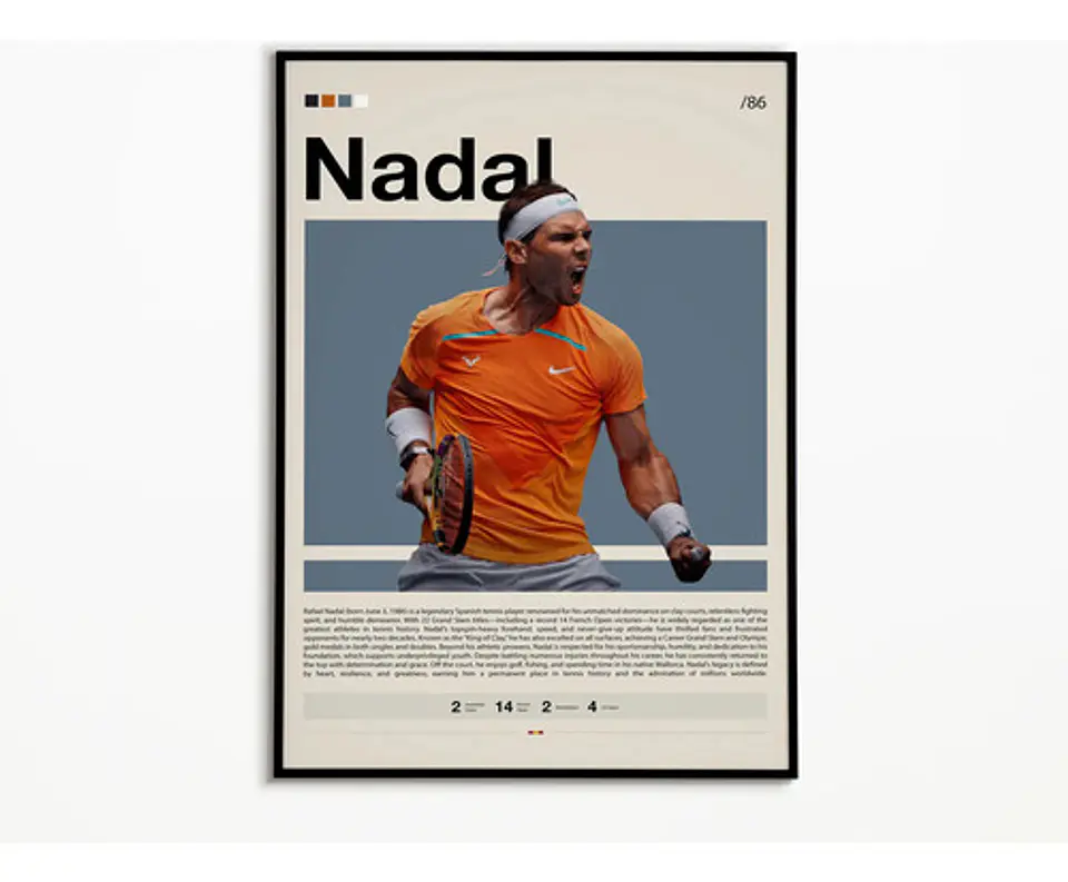 10 Cuadros De Tenista Rafael Nadal Tenis + Marco Negro 7