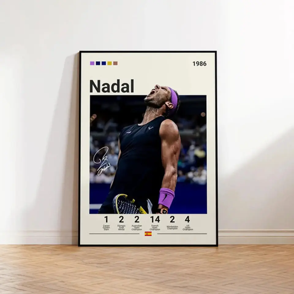 10 Cuadros De Tenista Rafael Nadal Tenis + Marco Negro 10