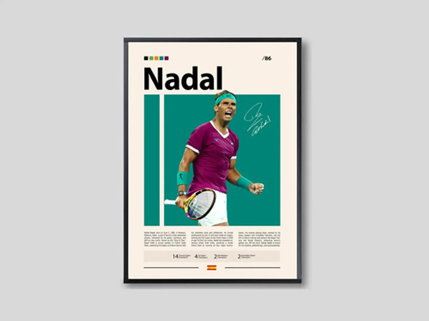 10 Cuadros De Tenista Rafael Nadal Tenis + Marco Negro 11