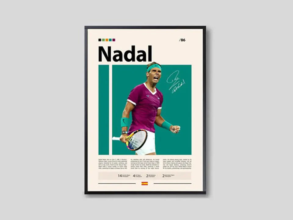 10 Cuadros De Tenista Rafael Nadal Tenis + Marco Negro 11
