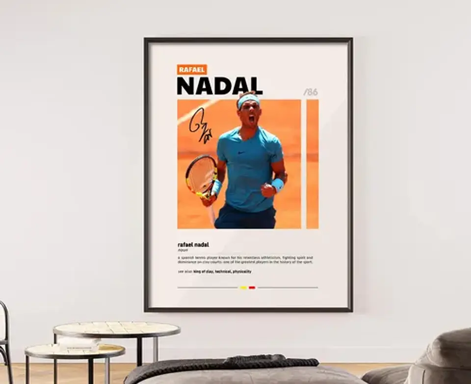 10 Cuadros De Tenista Rafael Nadal Tenis + Marco Negro 12
