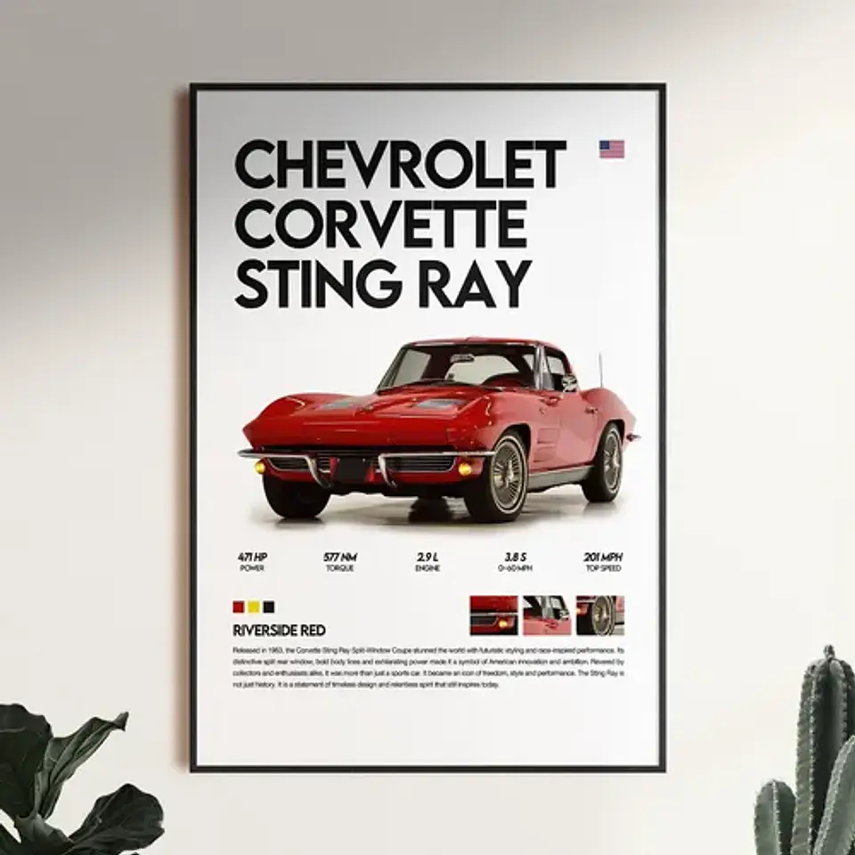 Cuadro Auto Chevrolet Corvette Stingray Coupé + Marco 1