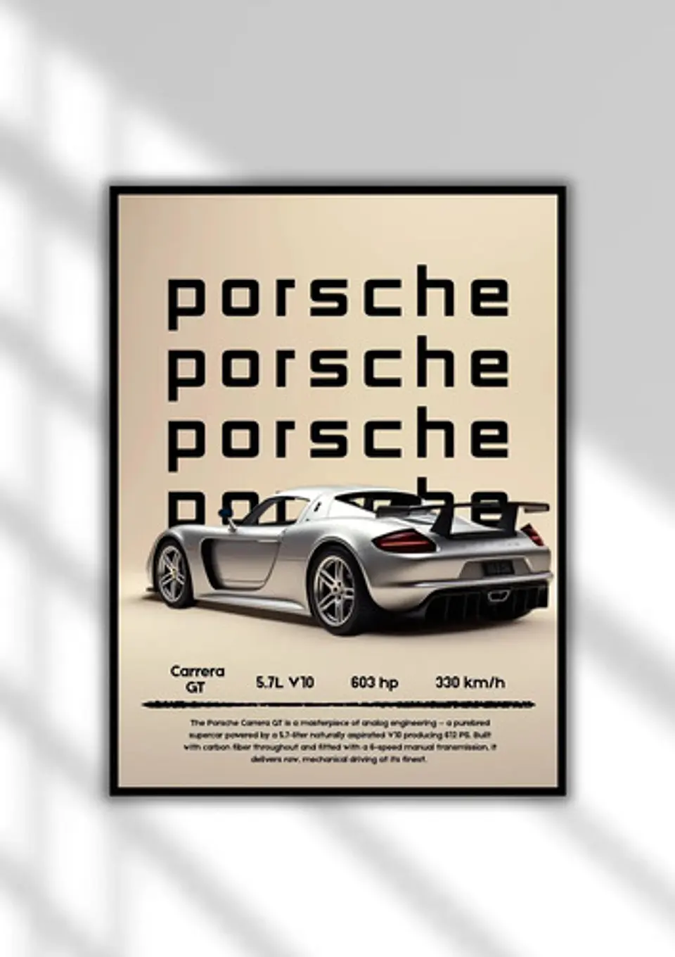 Cuadro Porsche Carrera Gt Plateado Deportivo + Marco 1