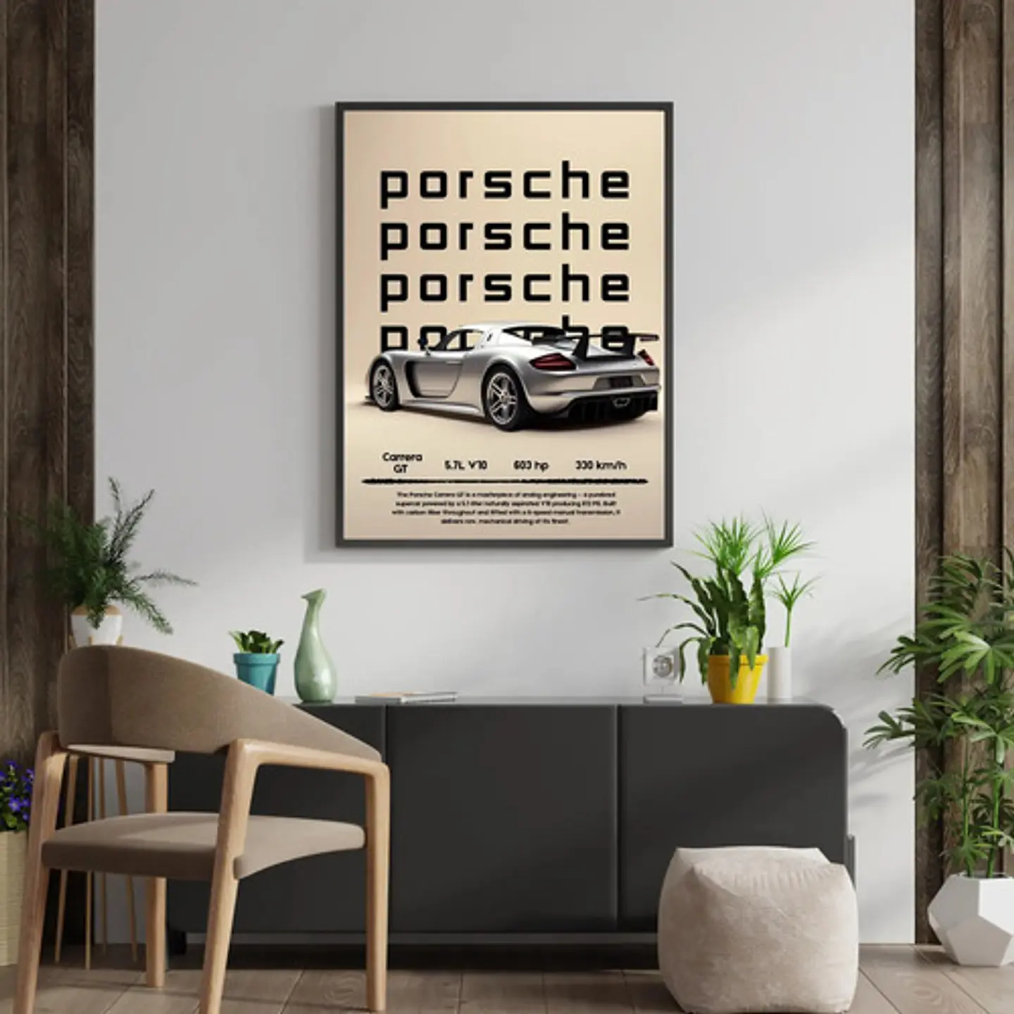 Cuadro Porsche Carrera Gt Plateado Deportivo + Marco 2
