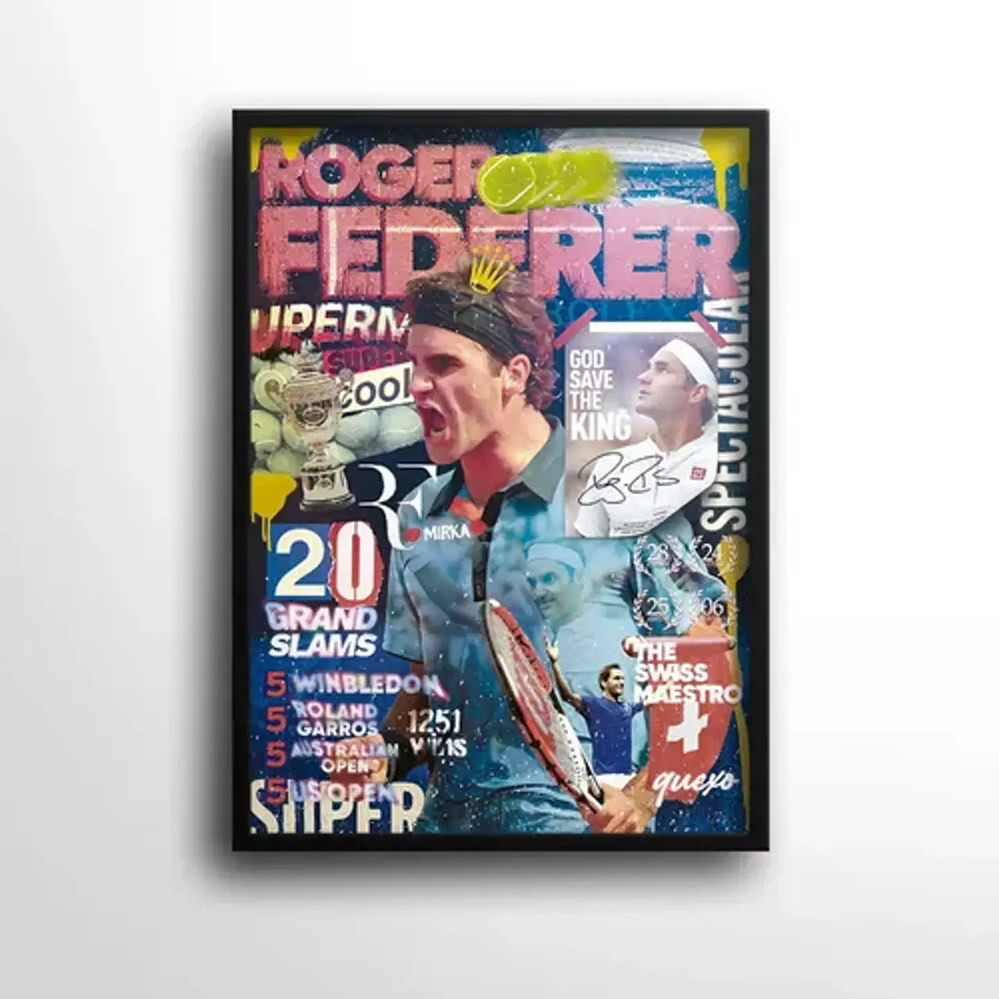 12 Cuadros De Tenista Roger Federer Tenis + Marco Negro 3