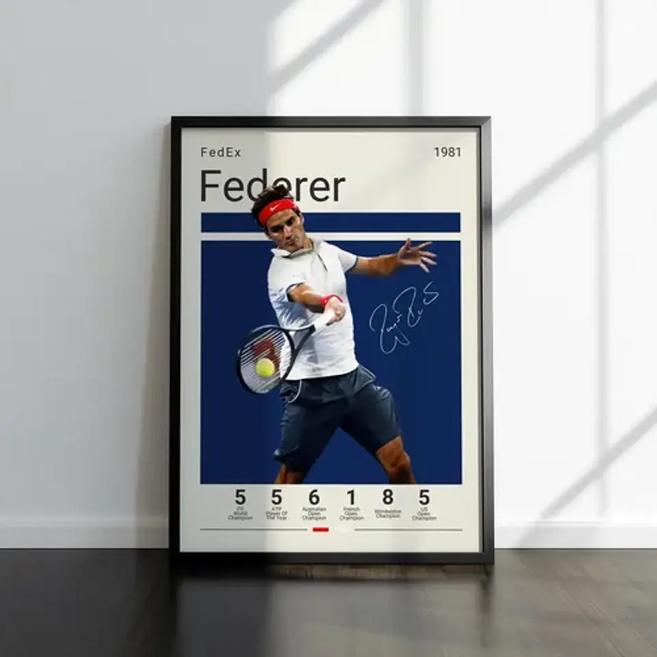 12 Cuadros De Tenista Roger Federer Tenis + Marco Negro 5