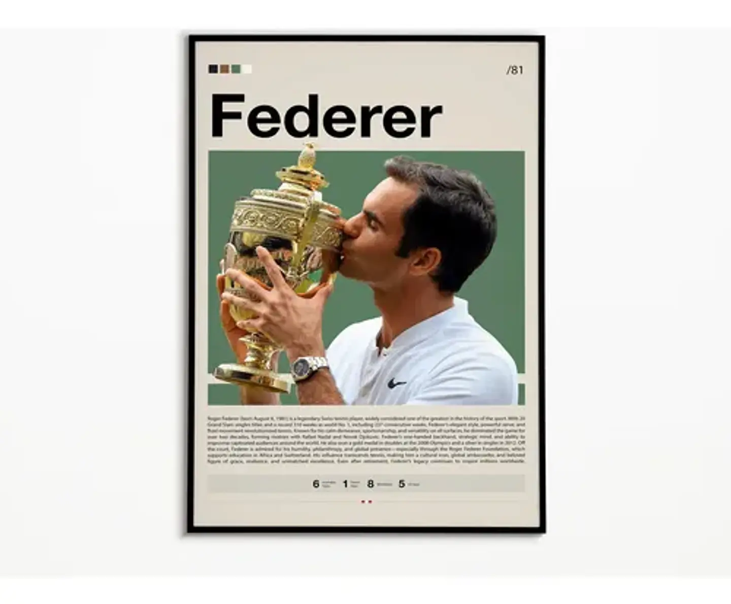 12 Cuadros De Tenista Roger Federer Tenis + Marco Negro 6