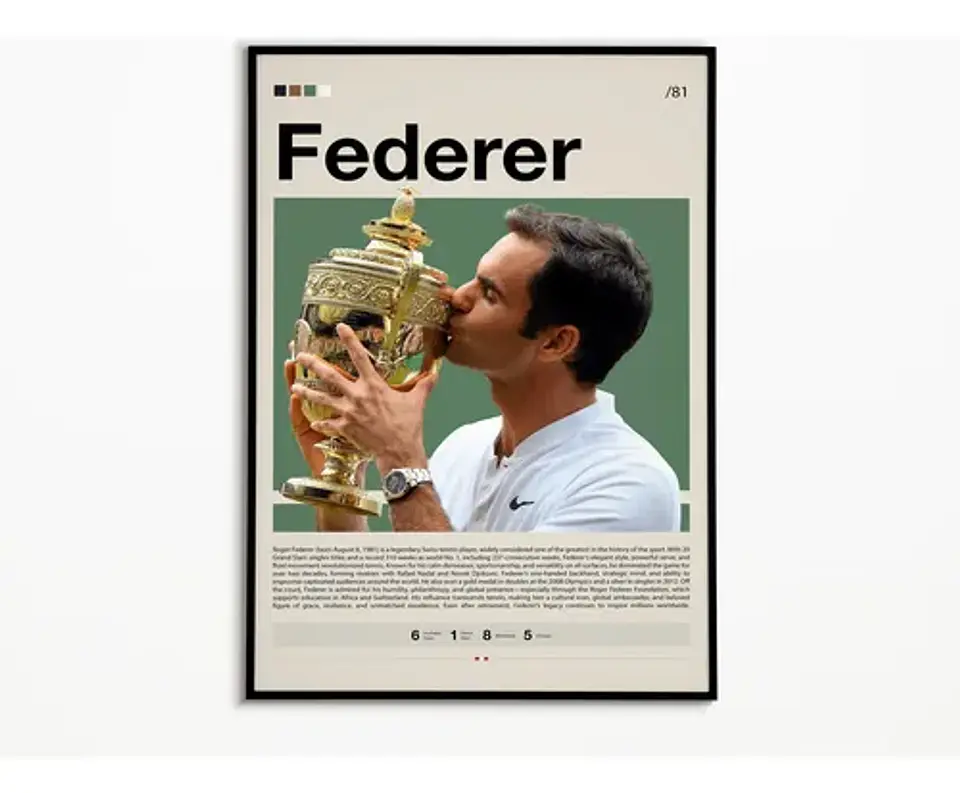 12 Cuadros De Tenista Roger Federer Tenis + Marco Negro 6