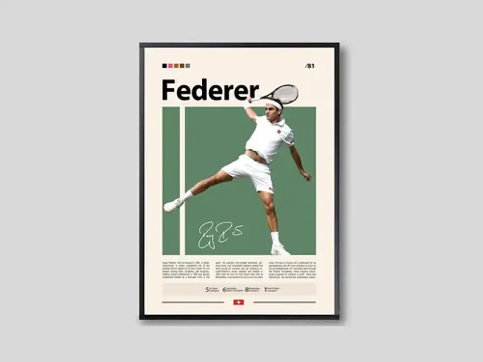 12 Cuadros De Tenista Roger Federer Tenis + Marco Negro 7