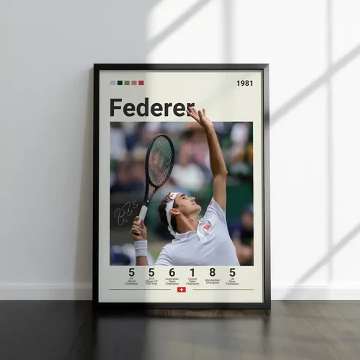 12 Cuadros De Tenista Roger Federer Tenis + Marco Negro 8
