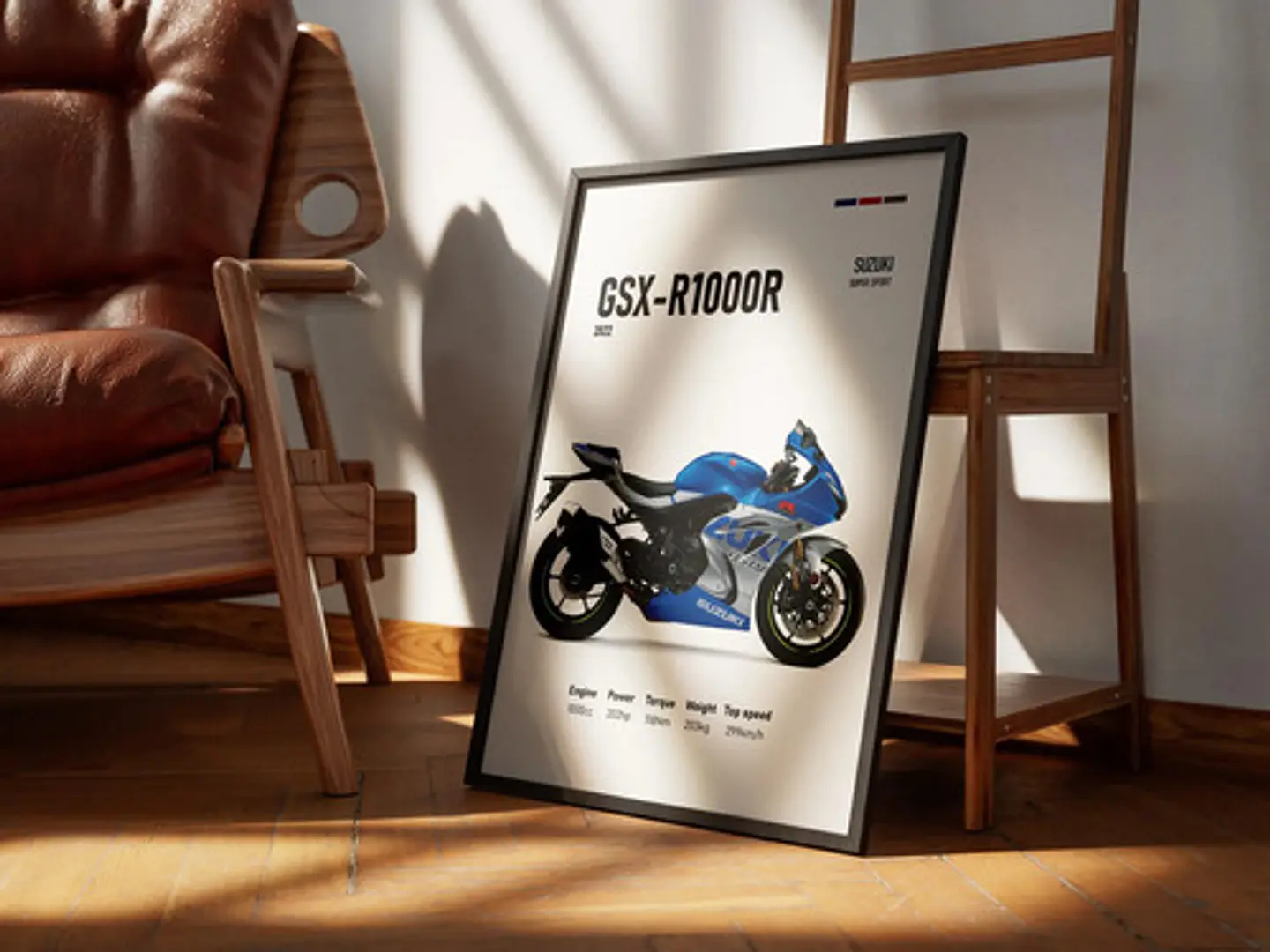 Cuadro Motos Suzuki Gsx-r1000r Azul Deportivo + Marco Negro 3