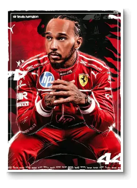 Cuadro Fórmula 1 Lewis Hamilton 44 Rosso Corsa F1 + Marco