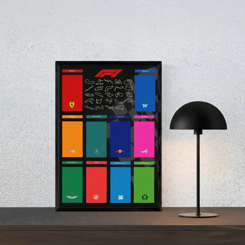 Cuadro Fórmula 1 Equipos Y Pistas F1 Negro + Marco 1