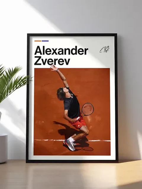 4 Cuadros De Tenista Alexander Zverev Tenis + Marco Negro