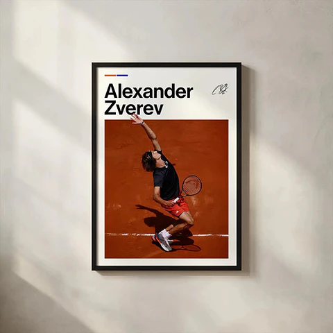 4 Cuadros De Tenista Alexander Zverev Tenis + Marco Negro