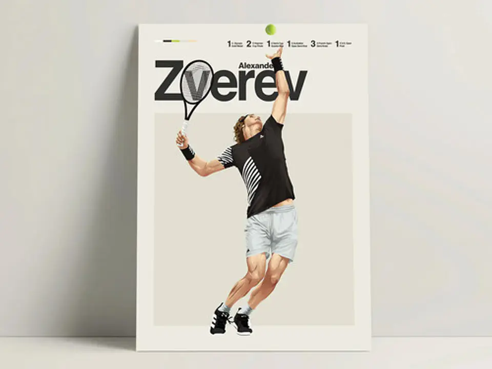 4 Cuadros De Tenista Alexander Zverev Tenis + Marco Negro 4