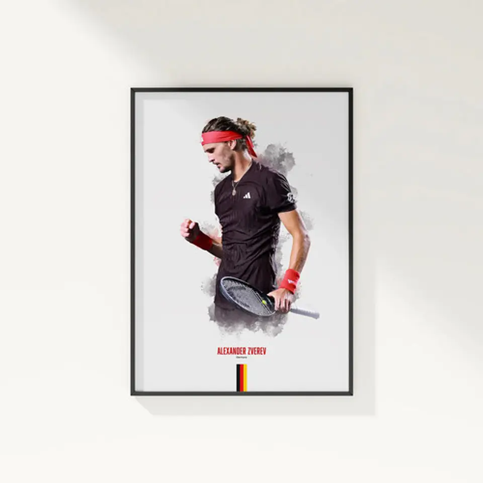 4 Cuadros De Tenista Alexander Zverev Tenis + Marco Negro 6