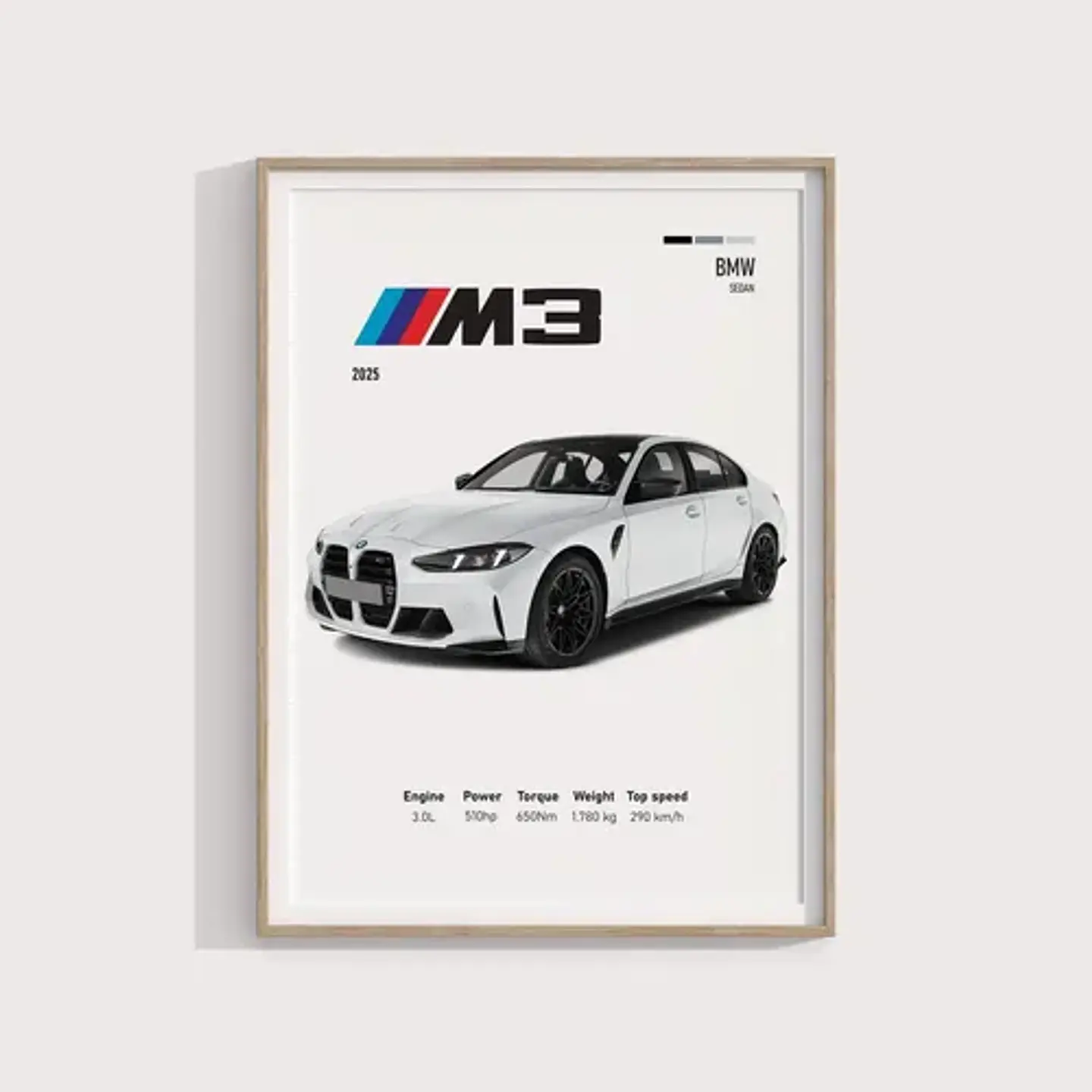 Cuadro Bmw M3 2025 Blanco Deportivo + Marco 1
