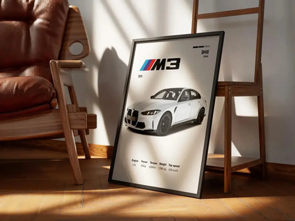 Cuadro Bmw M3 2025 Blanco Deportivo + Marco 3