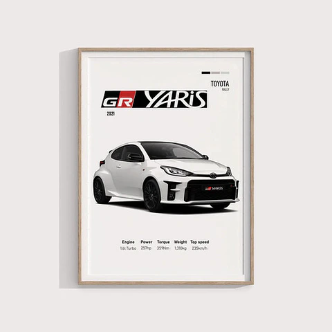 Cuadro Auto Toyota Gr Yaris + Marco Negro