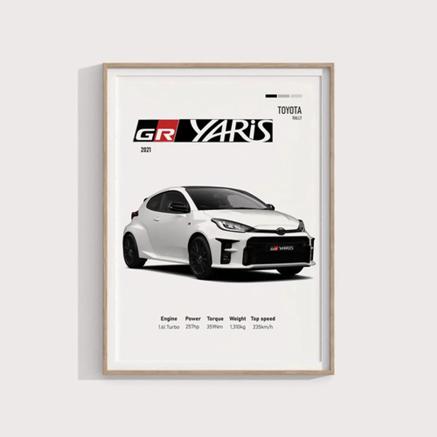 Cuadro Auto Toyota Gr Yaris + Marco Negro 1