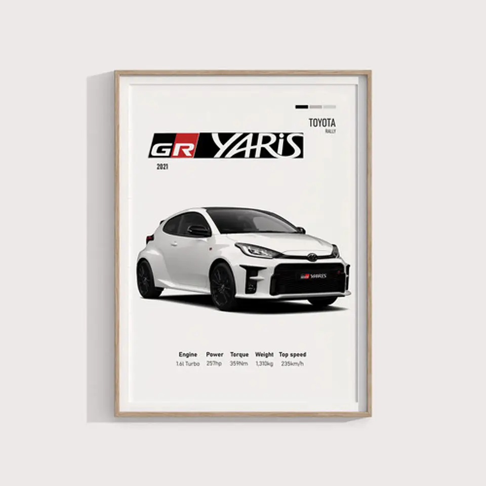 Cuadro Auto Toyota Gr Yaris + Marco Negro 1