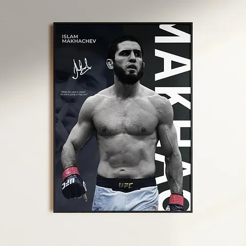 Cuadro Ufc Islam Makhachev Campeón Mma + Marco Negro