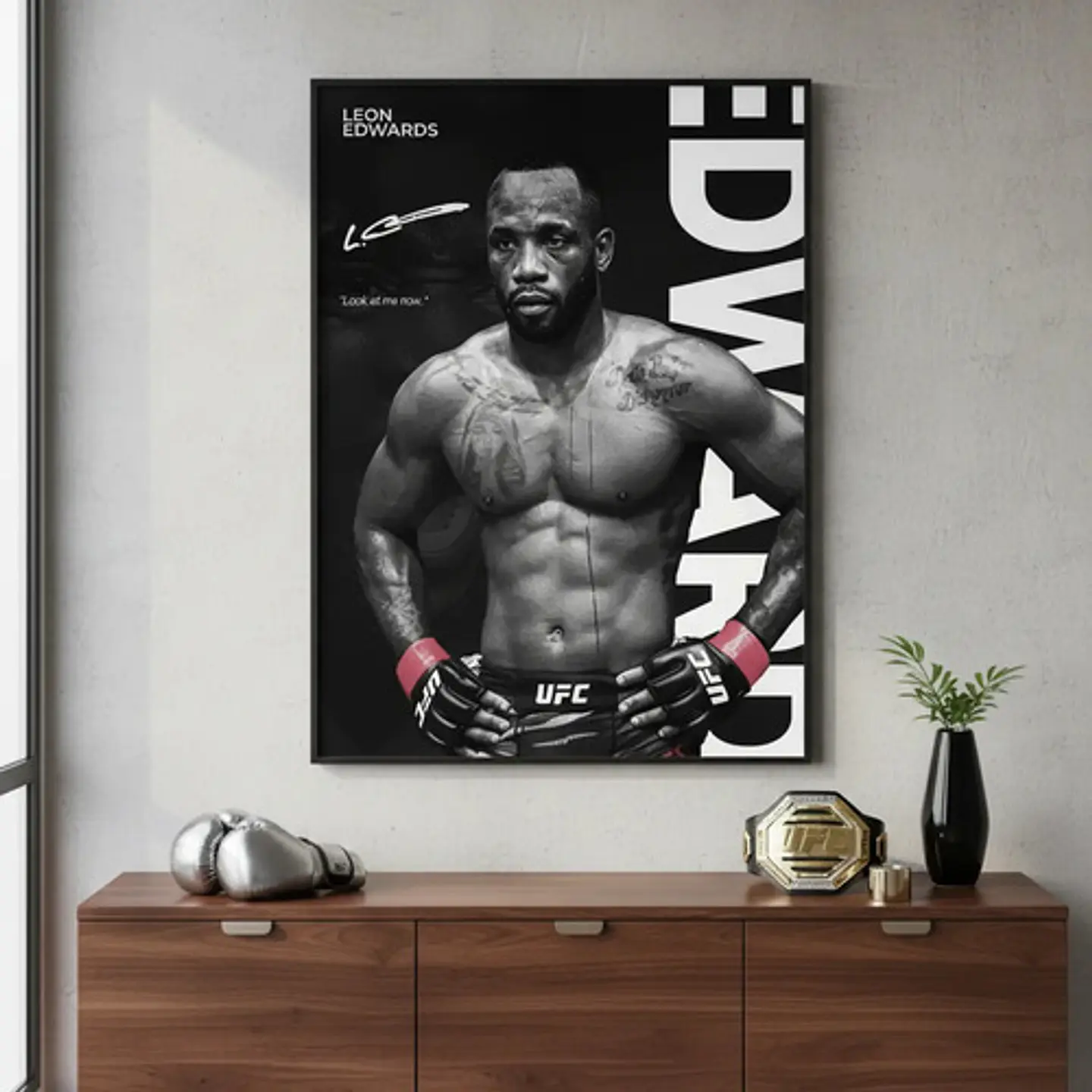 Cuadro Ufc Leon Edwards Campeón Peso Wélter + Marco Negro 2