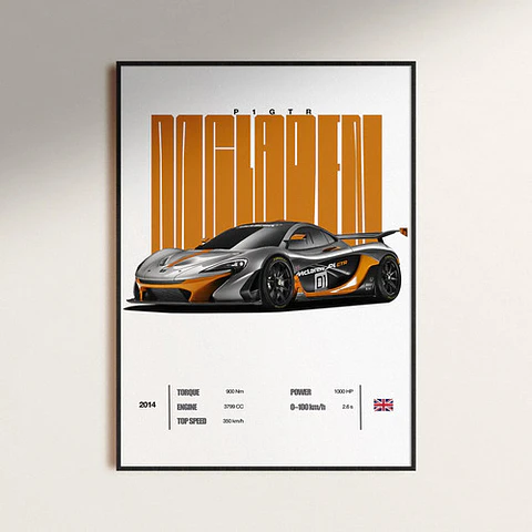 Cuadro Auto Mclaren P1 Gtr Oro + Marco