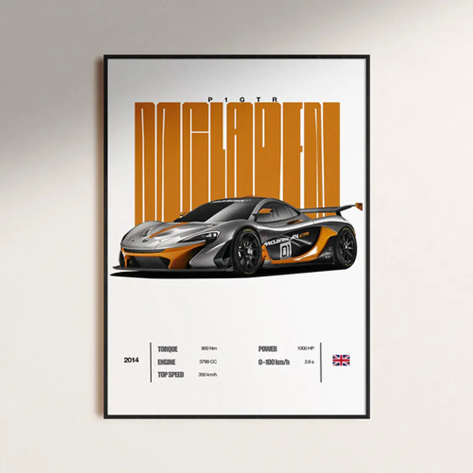 Cuadro Auto Mclaren P1 Gtr Oro + Marco 1