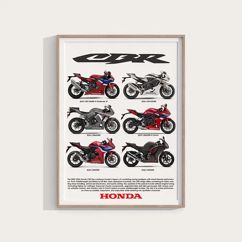 Cuadro Moto Honda Cbr Superbike 2026 Colección + Marco Negro