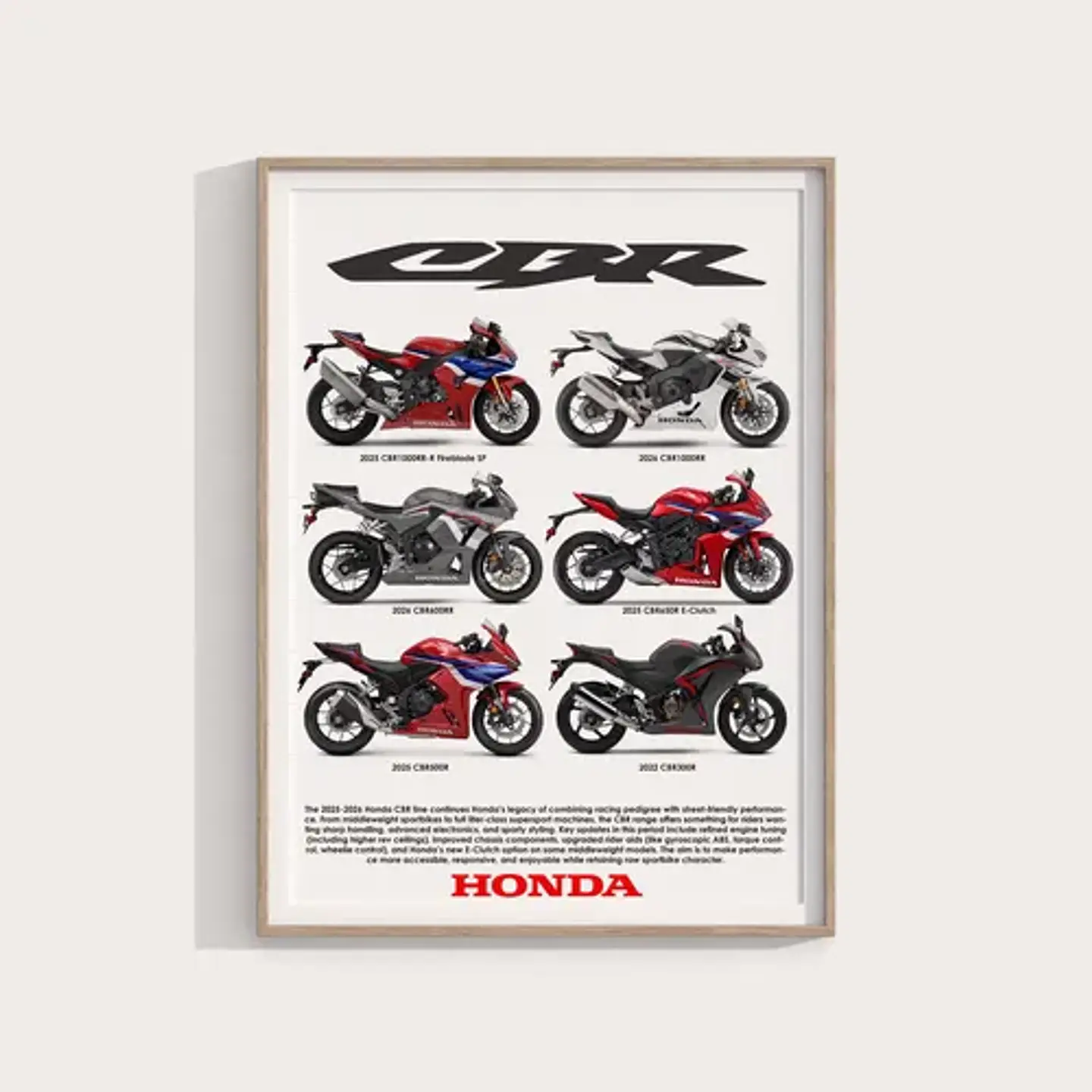 Cuadro Moto Honda Cbr Superbike 2026 Colección + Marco Negro 2