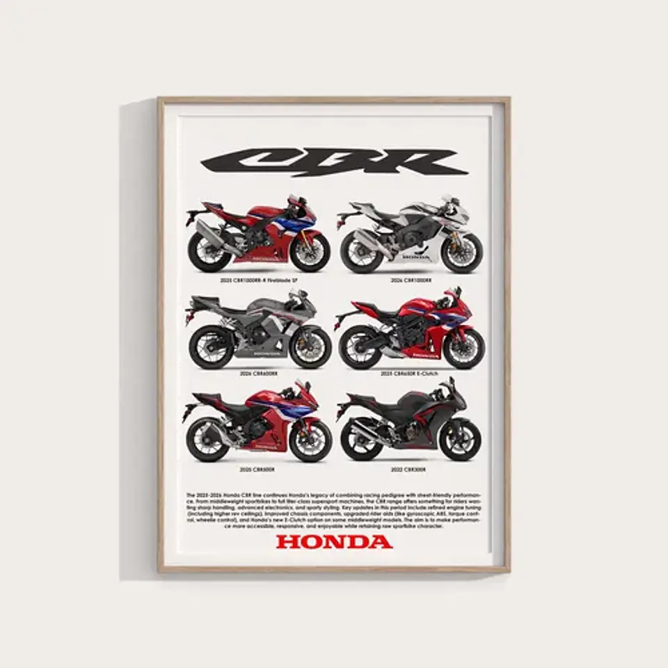 Cuadro Moto Honda Cbr Superbike 2026 Colección + Marco Negro 2