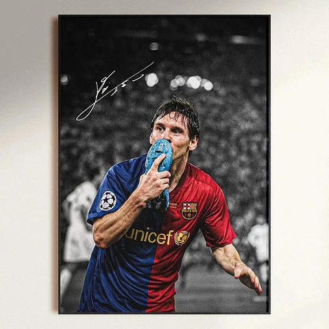 Cuadro Lionel Messi Barcelona Firmado Futbol + Marco