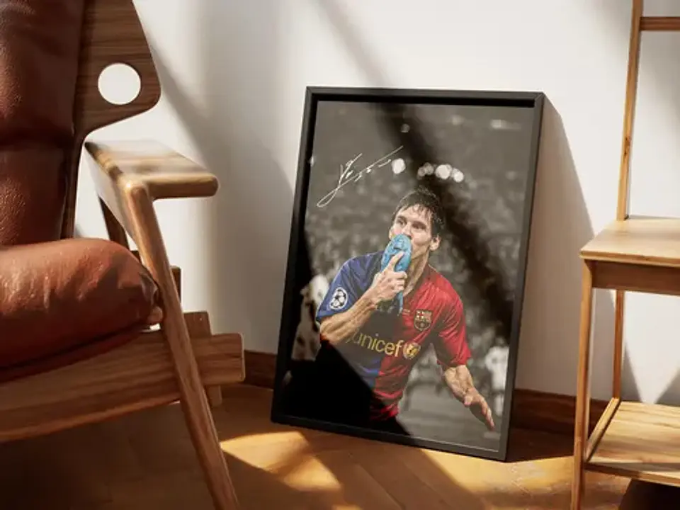 Cuadro Lionel Messi Barcelona Firmado Futbol + Marco 2
