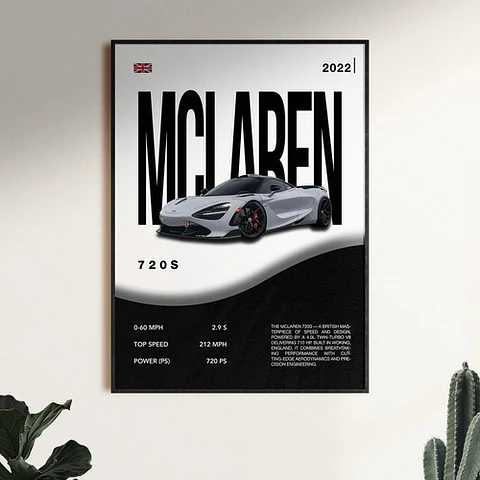 Cuadro Auto Mclaren 720s + Marco Negro