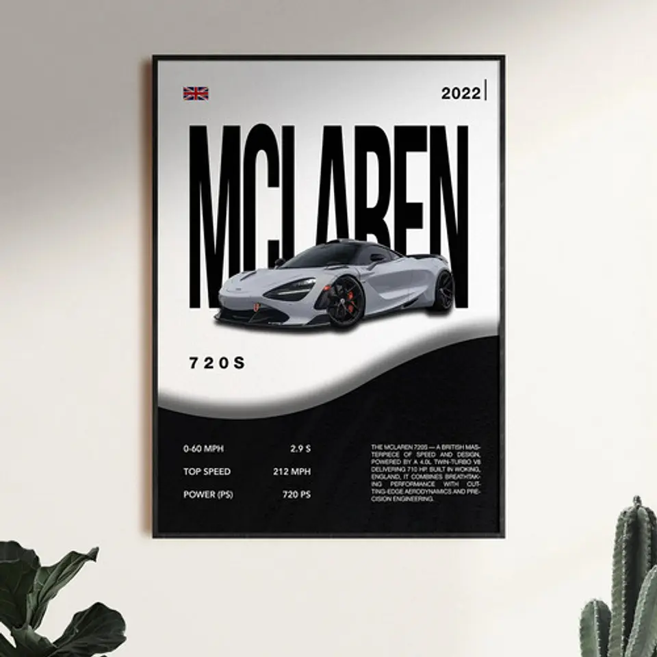 Cuadro Auto Mclaren 720s + Marco Negro 1
