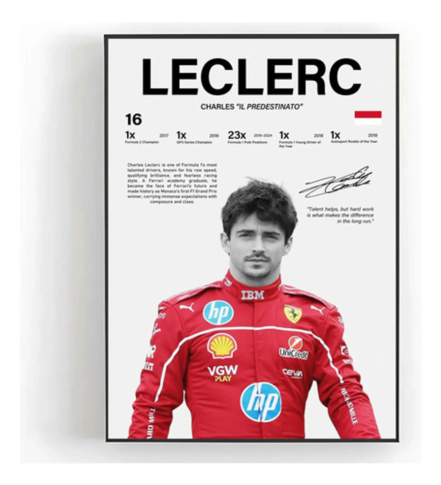 Cuadro Charles Leclerc F1 Leyenda De Ferrari + Marco 1