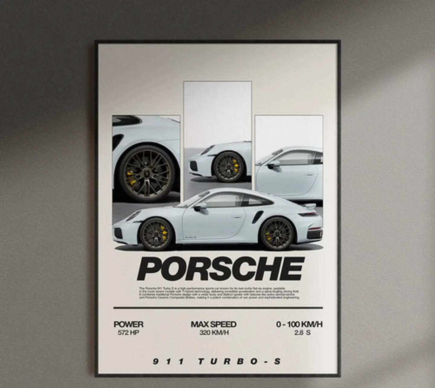 Cuadro Auto Porsche 911 Turbo S Gris + Marco 1