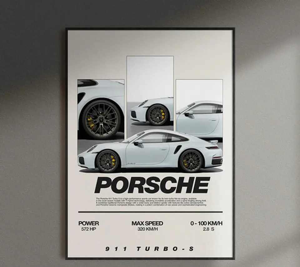 Cuadro Auto Porsche 911 Turbo S Gris + Marco 1