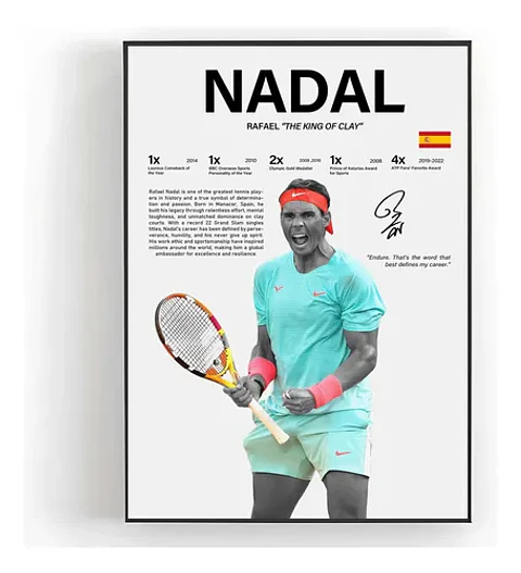 Cuadro Rafael Nadal Tenis El Rey De La Arcilla + Marco