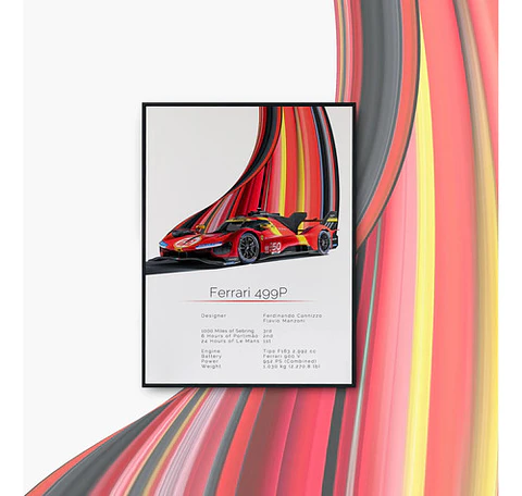 Cuadro Auto Ferrari 499p Hypercar Le Mans Wec + Marco Negro