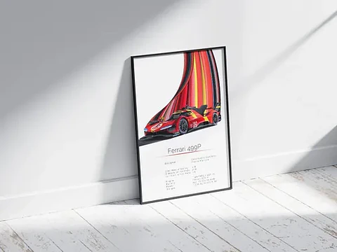 Cuadro Auto Ferrari 499p Hypercar Le Mans Wec + Marco Negro