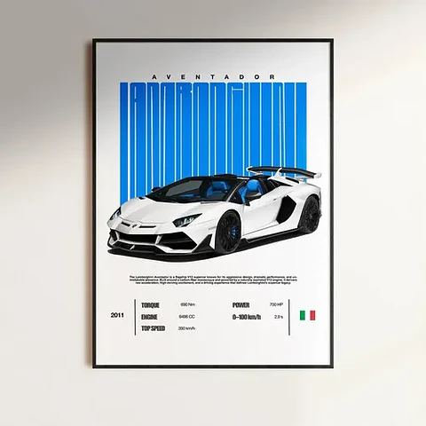 Cuadro Lamborghini Aventador Descapotable Blanco + Marco