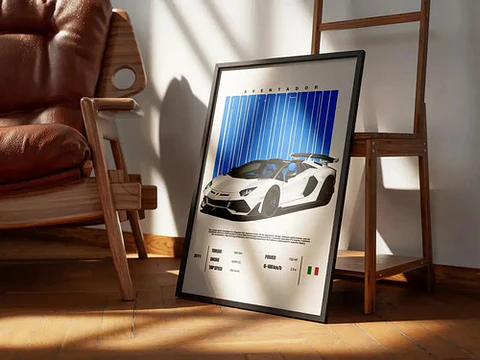Cuadro Lamborghini Aventador Descapotable Blanco + Marco