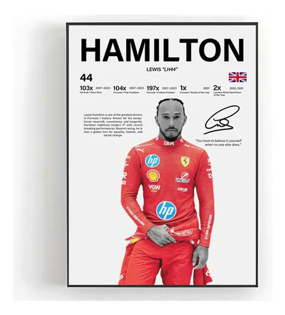 Cuadro Lewis Hamilton F1 Ferrari N°44 + Marco 1